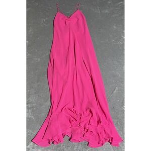Y2K Betsey Johnson Dress Womens 10 Hot‎ Pink Glimmer Midi Rhinestone Ruffle Hem
